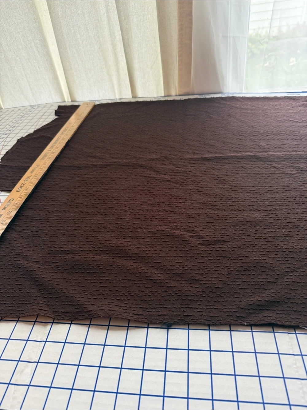 2 Textured Polyester Fabric Remnants Navy Stretch & Brown Textured Woven 1980s